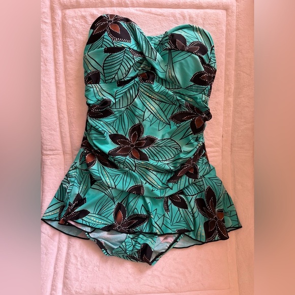 CEEB Womans 14 One Piece Swimsuit MissingRemovable Straps Teal & Purple Pattern - Picture 2 of 11